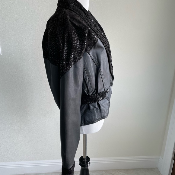 Vintage Black Animal Print Chia Leather Jacket - Picture 13 of 14